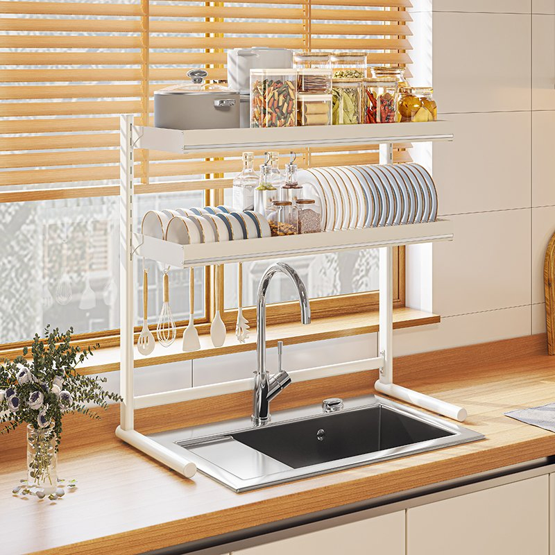 Factory Expandable 201 Stainless Steel Compact Kitchen Organization Kitchenware Shelf Over-Sink Drain Rack