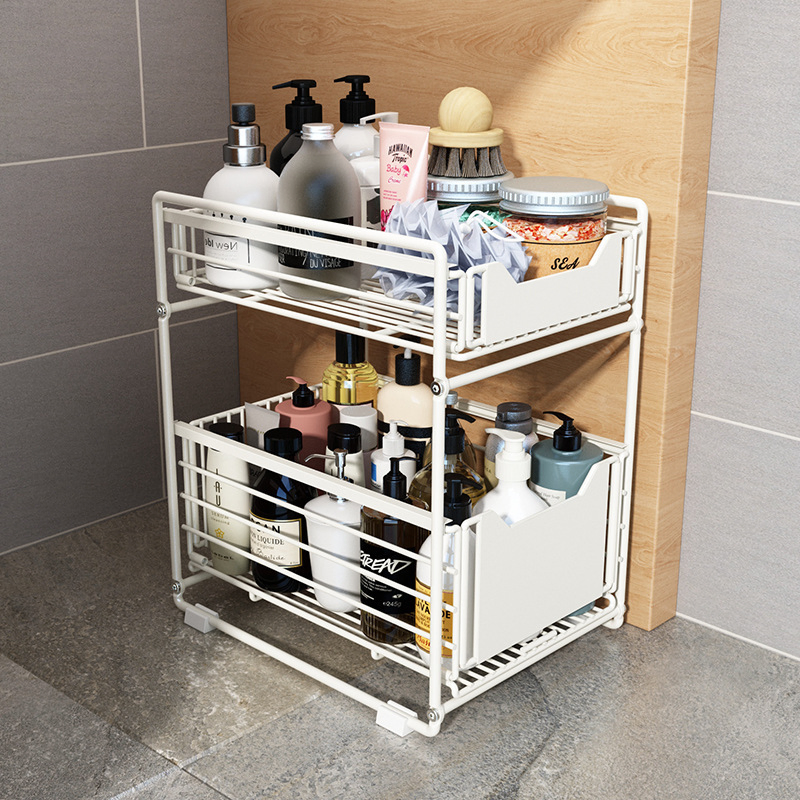 Telescopic Under Counter Spice Rack, Kitchen Under Sink Organizer, Pull out Drawer Storage