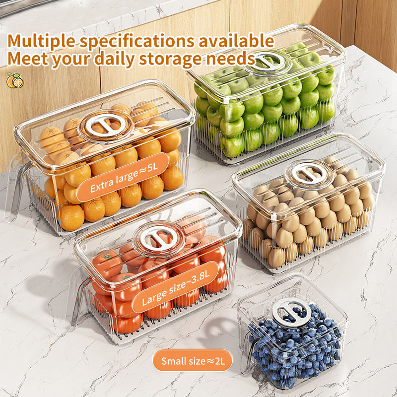 Airtight Clear Refrigerator Storage Box with Handles for Kitchen Organization