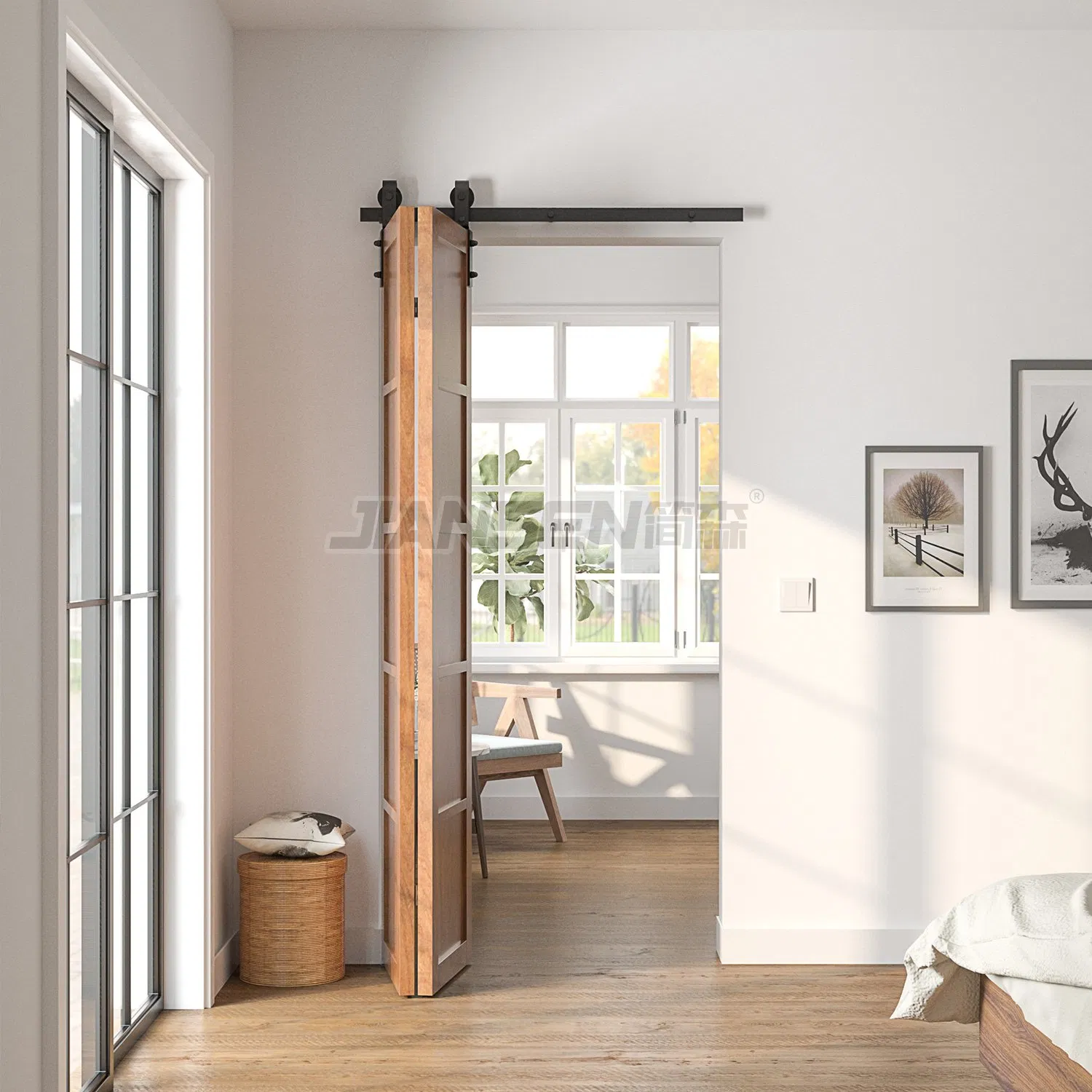 6FT Bi-Folding Sliding Barn Door Hardware Kit, Heavy Duty Track Roller Kit Smoothly and Quietly, Easy to Install, Black