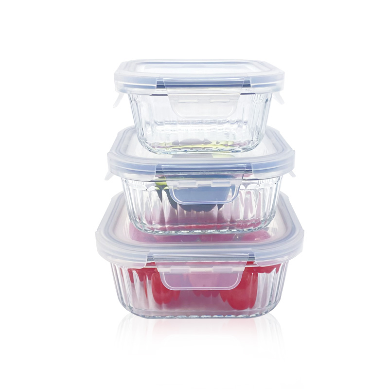 Borosilicate Glass Food Storage with Stripes, PP One - Piece Ear Buckle Lid, Heat - Resistant, Perfect for Home Kitchen Organization