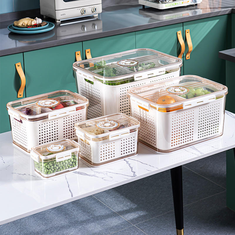 Stackable Fruit and Vegetable Storage Containers with Drain Tray and Partitions