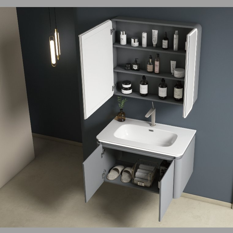 Bathroom Furniture 800mm Bathroom Accessories PVC LED Light Bathroom Cabinet