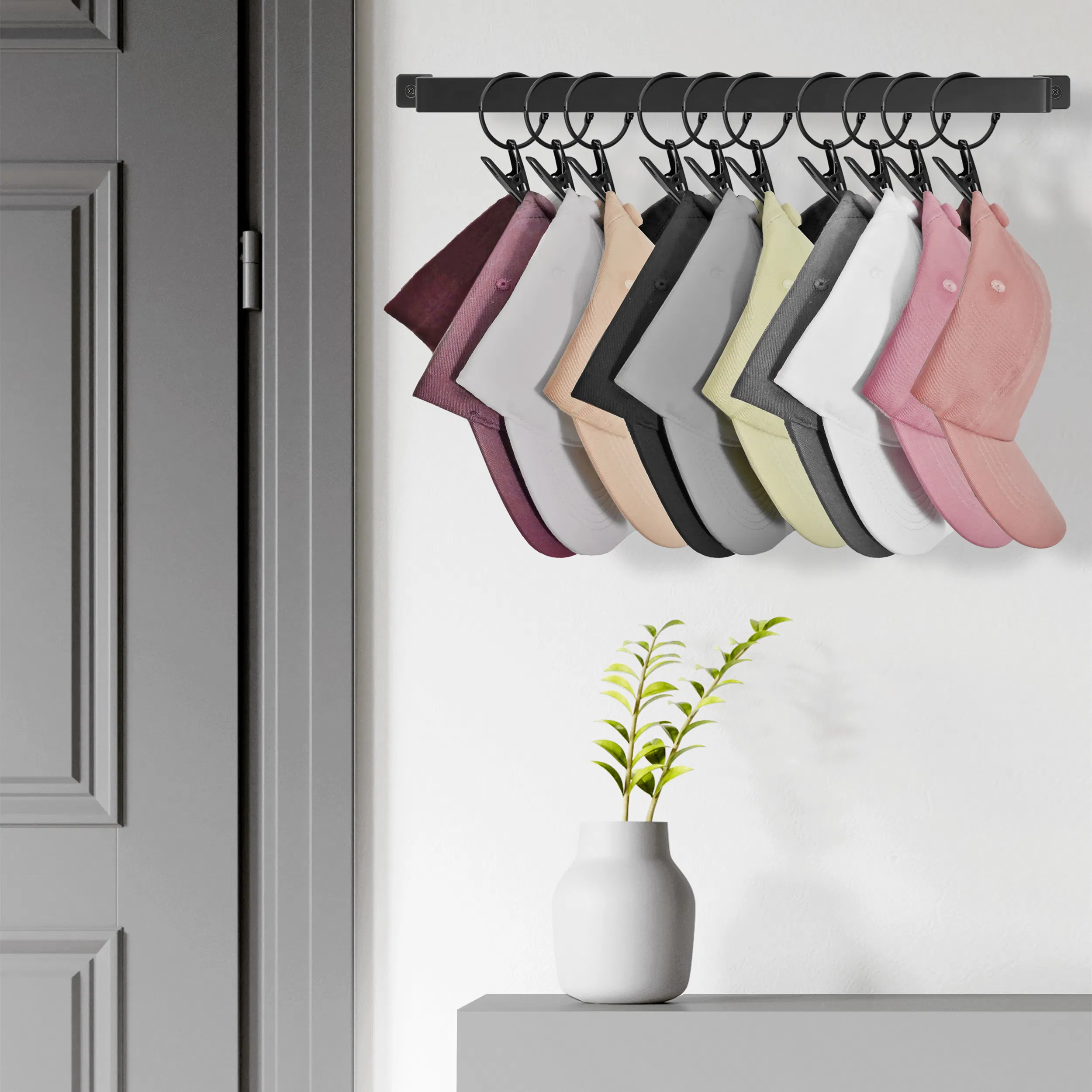 Stylish Black Metal Hat Hanger Cap Hook Rack Wall Mount Organizer Set of 2