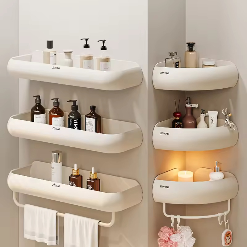 Drill-Free Wall-Mounted Bathroom Rack with Shelves for Toilet and Sink Storage Organization