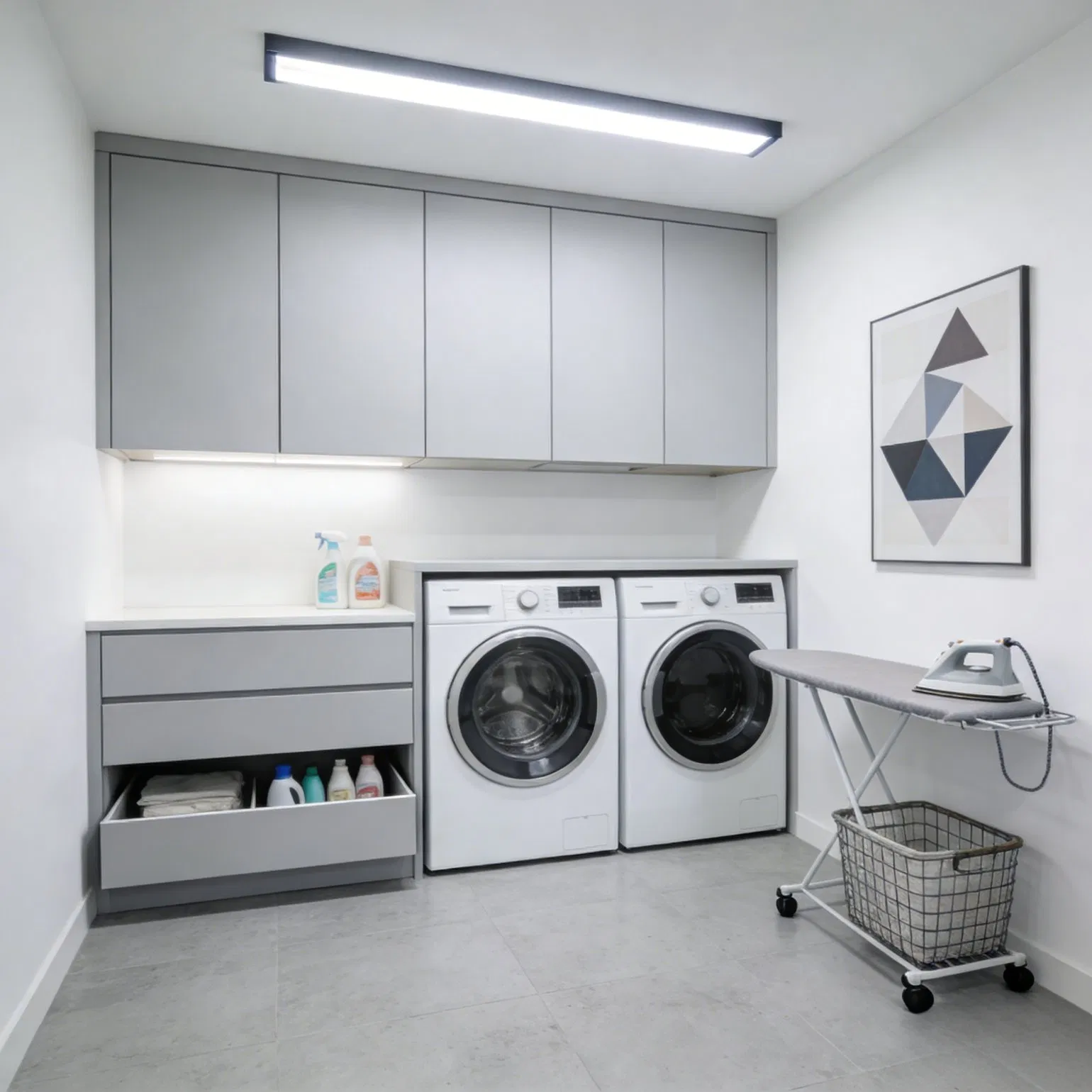 Space Saving Laundry Cabinet with Integrated Storage Design
