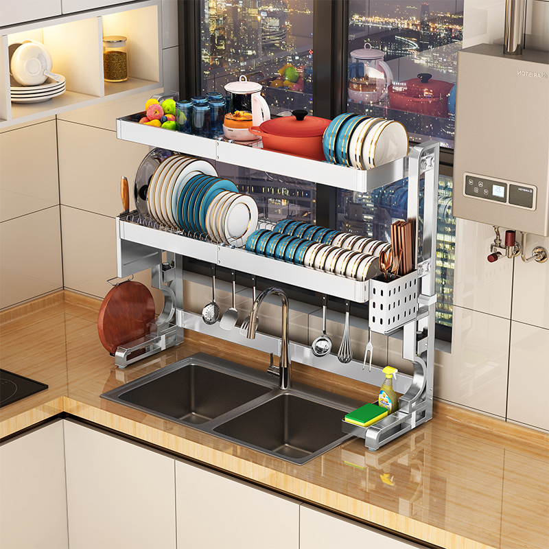 Space-Saving Sink Rack, Stainless Steel Kitchen Storage Organization Rack