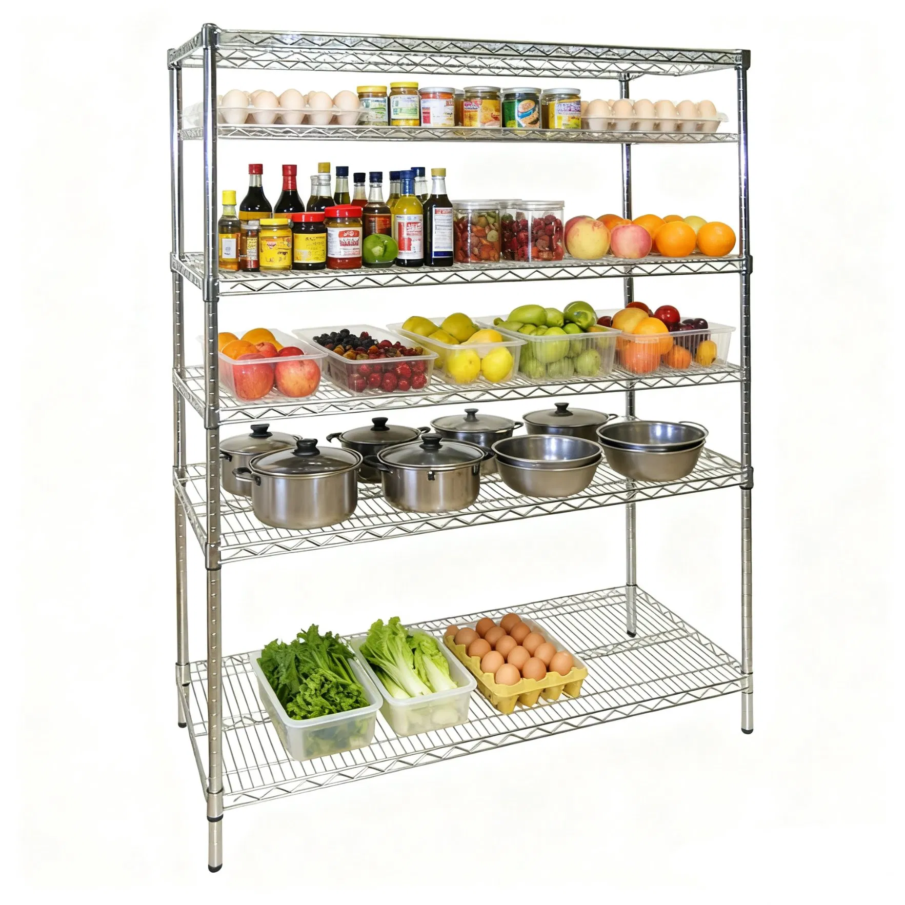 Modern 6 Tiers Commercial Kitchen Rack Stainless Steel Shelves Hotel &amp; Restaurant Storage System