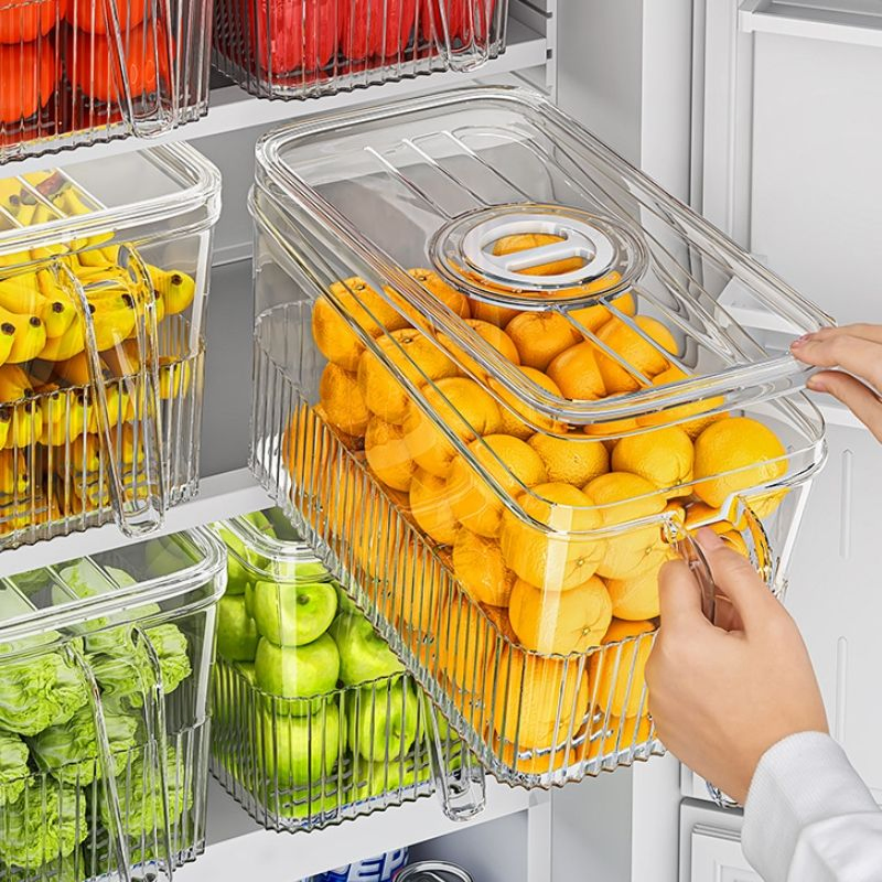 Airtight Clear Refrigerator Storage Box with Handles for Kitchen Organization