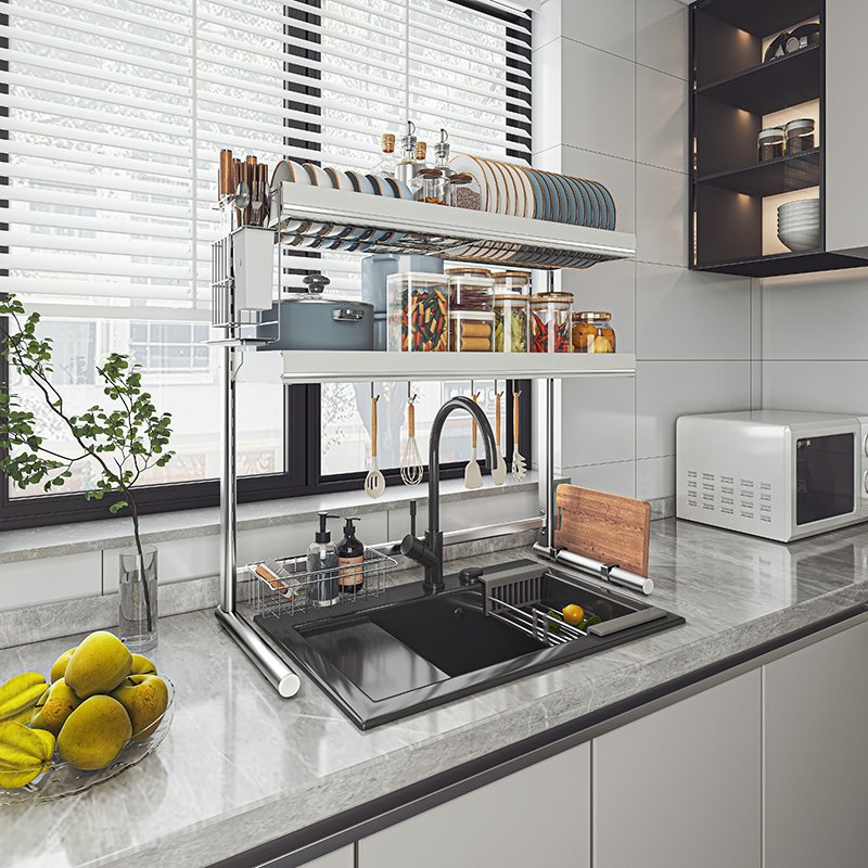 Factory Expandable 201 Stainless Steel Compact Kitchen Organization Kitchenware Shelf Over-Sink Drain Rack