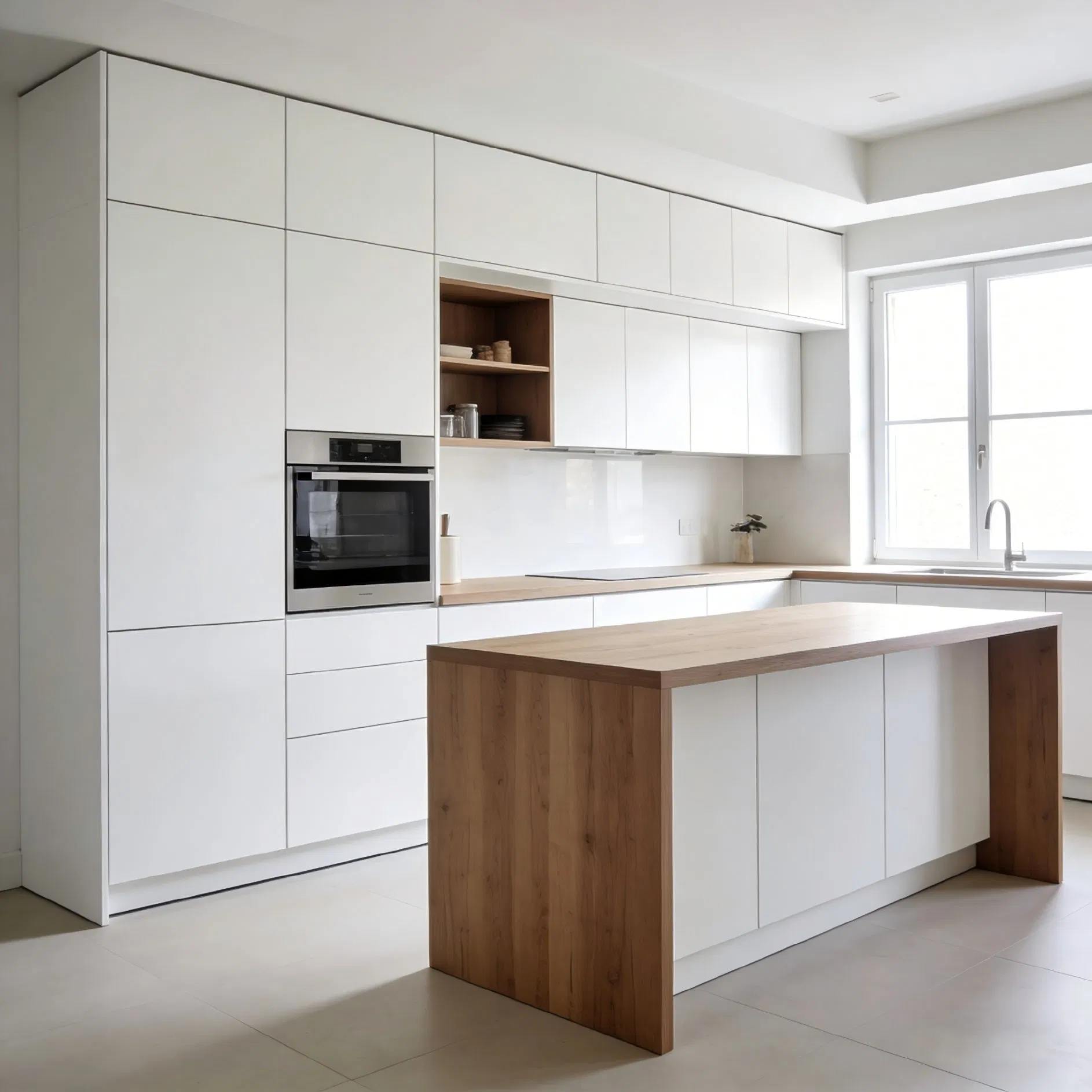 Minimalist Melamine Kitchen Cabinet with Hanging Shelves and Storage Organizers