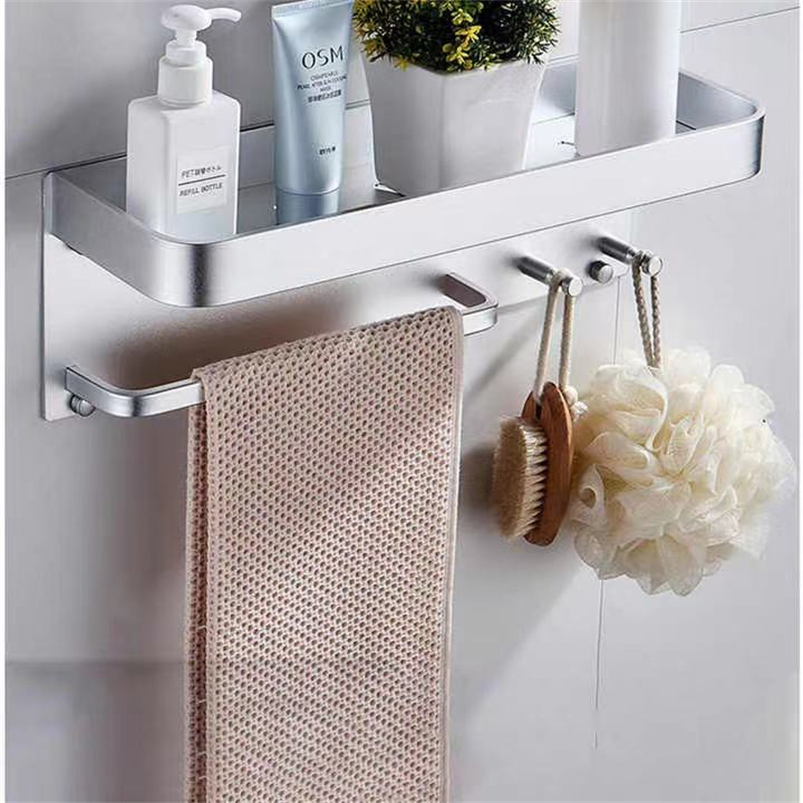 Wall-Mounted Hole-Free Bathroom Kitchen Hook Rack with Suction, Aluminum Towel Shelf, Cosmetic Storage, and Toilet Rack