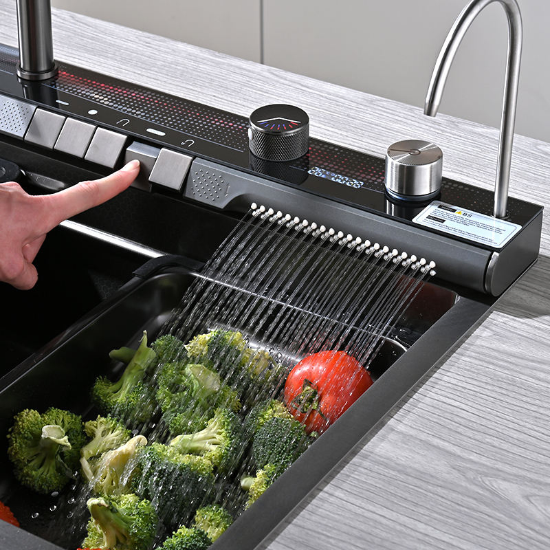 Modern Smart Waterfall Multifunctional Faucet Kitchen Sink Organization Stainless Steel Handmade Sink