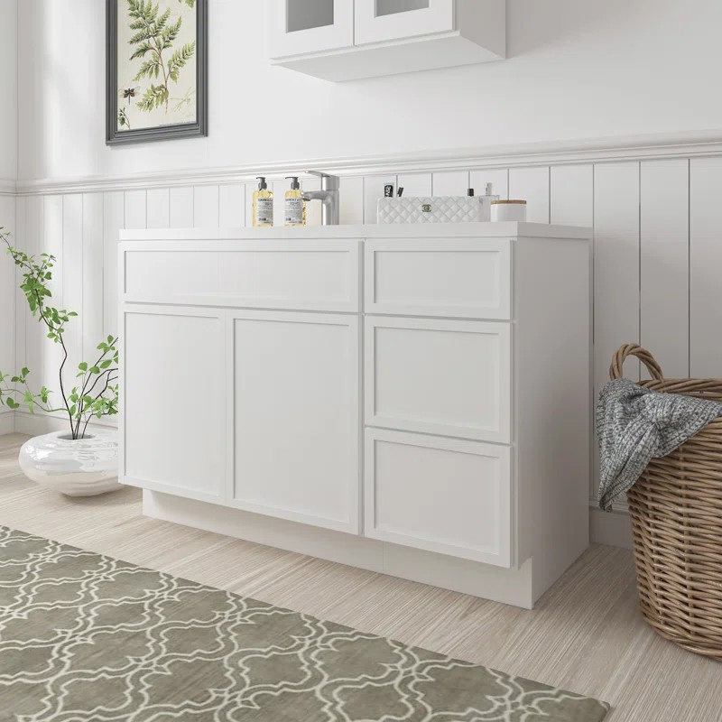 Single Sink White Slim Shaker Bathroom Cabinet