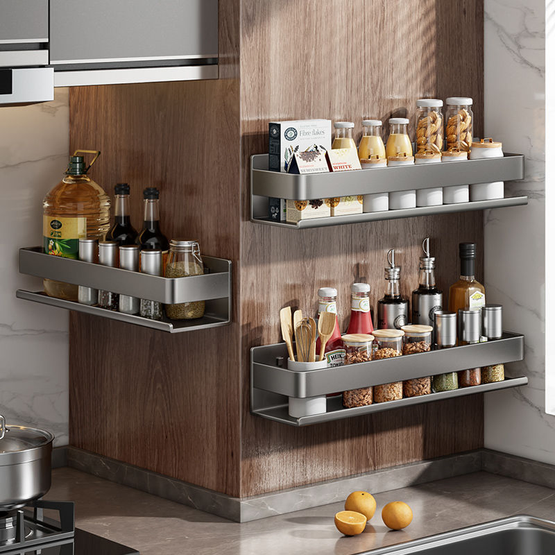 Kitchen Wall-Mounted Spice Rack Carbon Steel Kitchen Cabinet Storage Rack