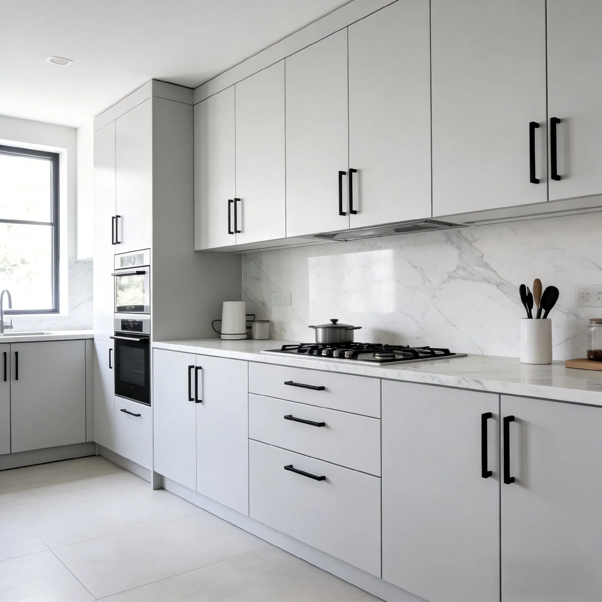 Minimalist Melamine Kitchen Cabinet with Hanging Shelves and Storage Organizers