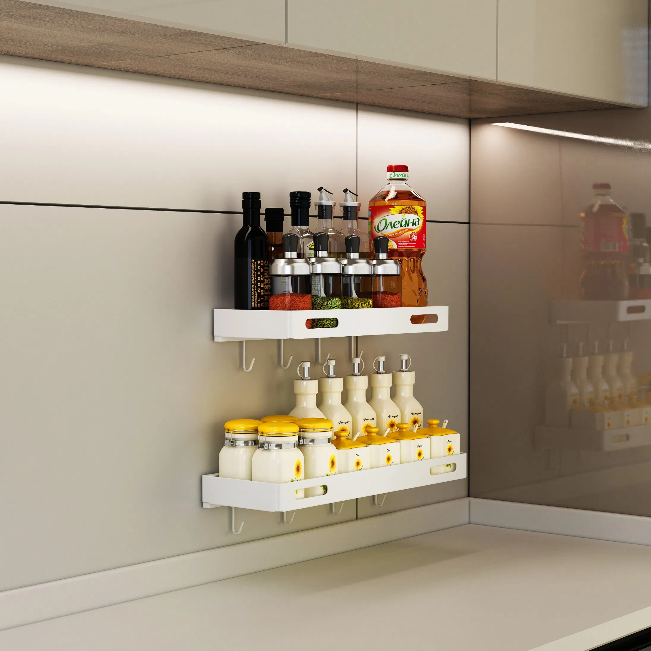 304 Stainless Steel Wall-Mounted Space-Saving 360° Visible Storage Kitchen Condiment Organizer Shelf &amp; Seasoning Storage Rack