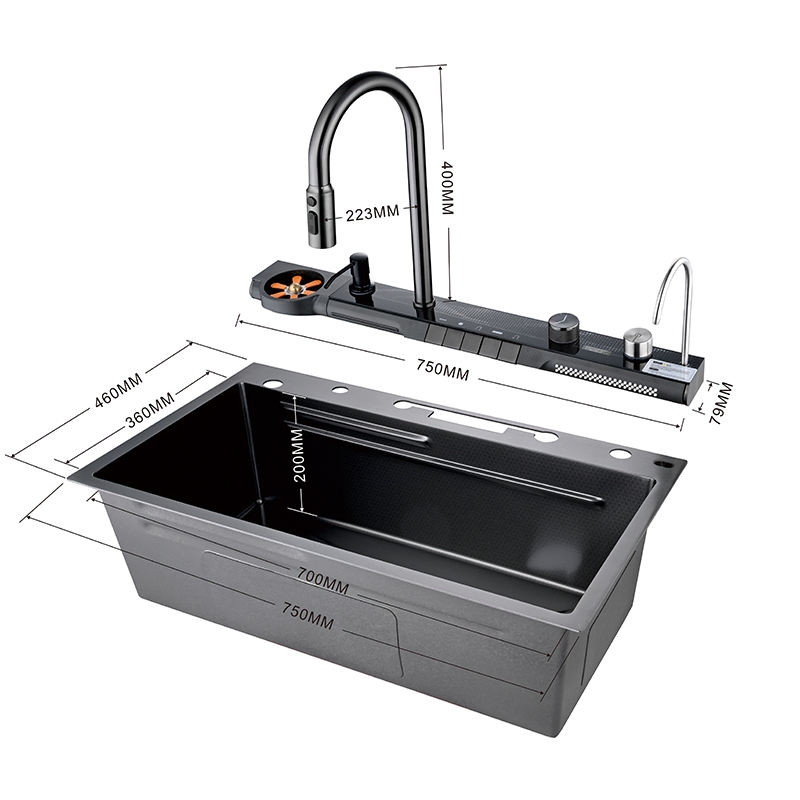 Modern Smart Waterfall Multifunctional Faucet Kitchen Sink Organization Stainless Steel Handmade Sink