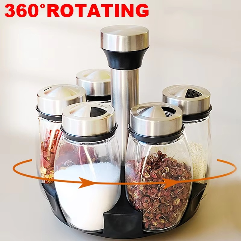Top Seller Rotate Glass Spice Jar Container Rack Tank Storage Pepper Seasoning Bottle