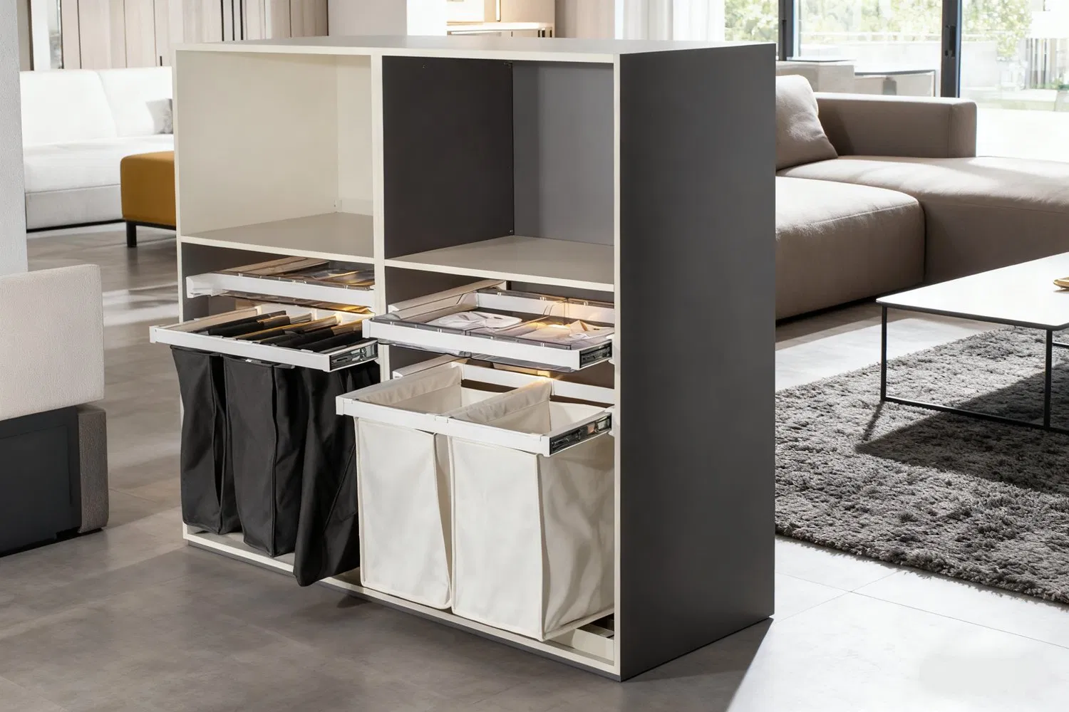 Tekey Pull out Hamper Drawer Bag with Removable Bags Sliding Canvas Hamper with Hanging Rod Detachable Pull-out Laundry Bags Laundry Sorter Clothing Storage Bag