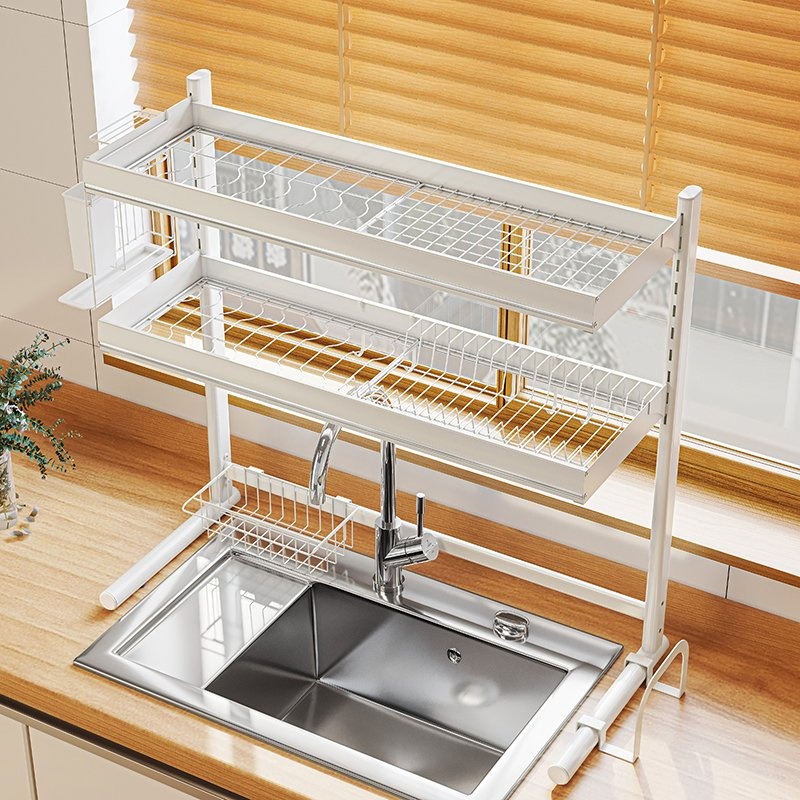 Factory Expandable 201 Stainless Steel Compact Kitchen Organization Kitchenware Shelf Over-Sink Drain Rack