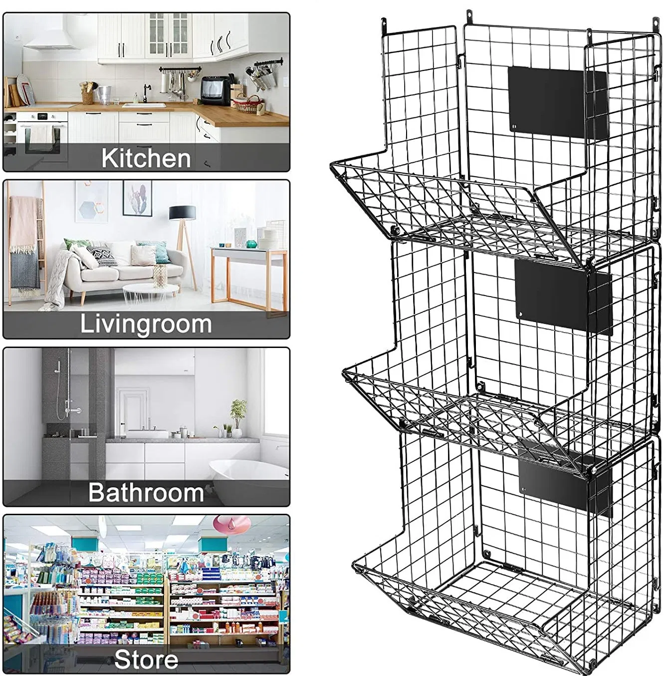 Wall Mounted Shelving Metal Wire Kitchen Vegetable or Fruit Storage Rack