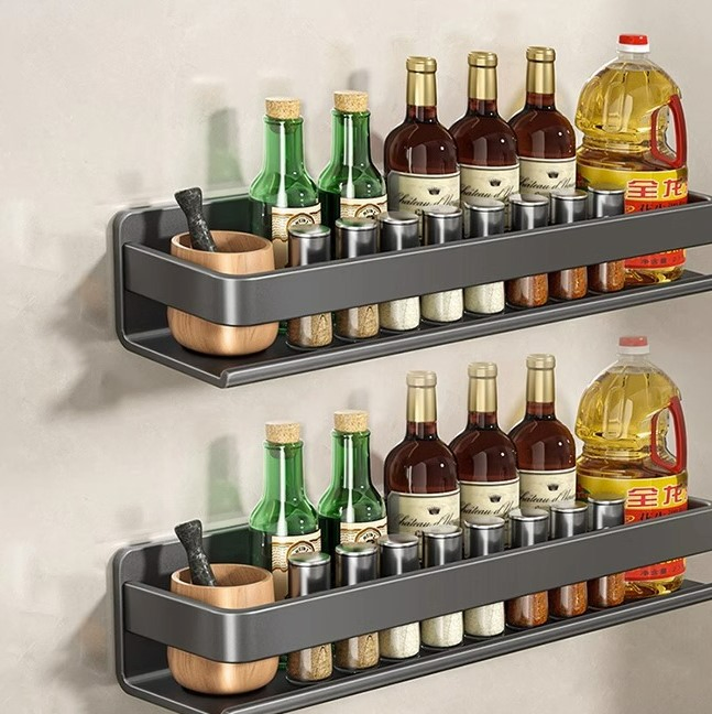 Kitchen Wall-Mounted Spice Rack Carbon Steel Kitchen Cabinet Storage Rack