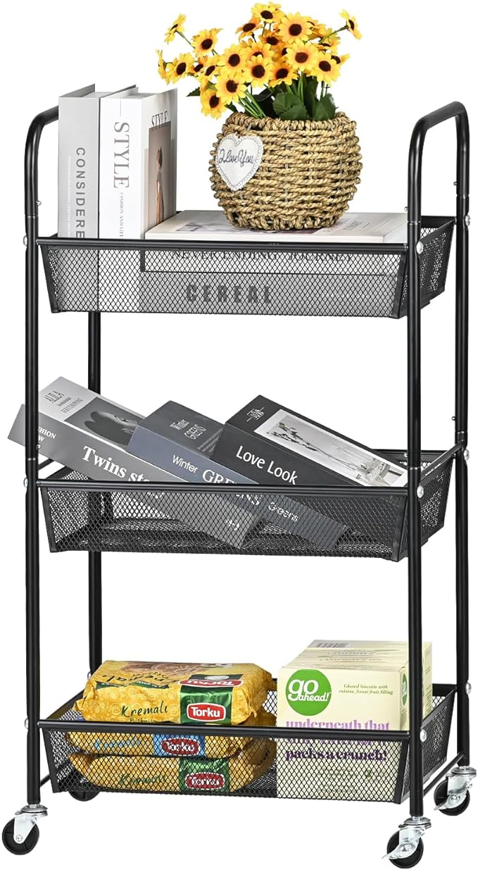 Kids' Room, Movable Storage Organizer with Lockable Wheels Black