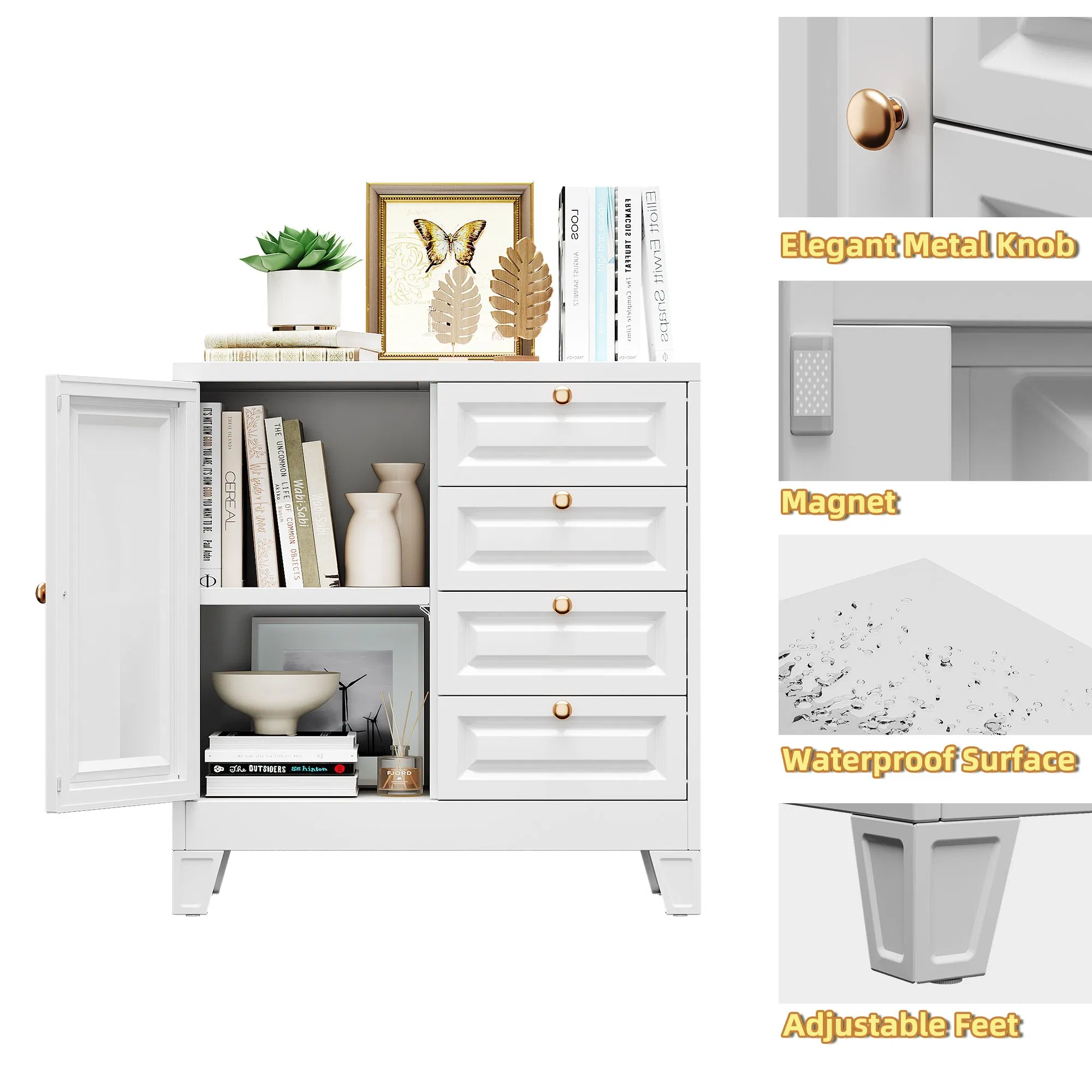 White Cabinet with Lockable Storage Durable Metal Construction for Pantry Organization and Food Storage Solutions