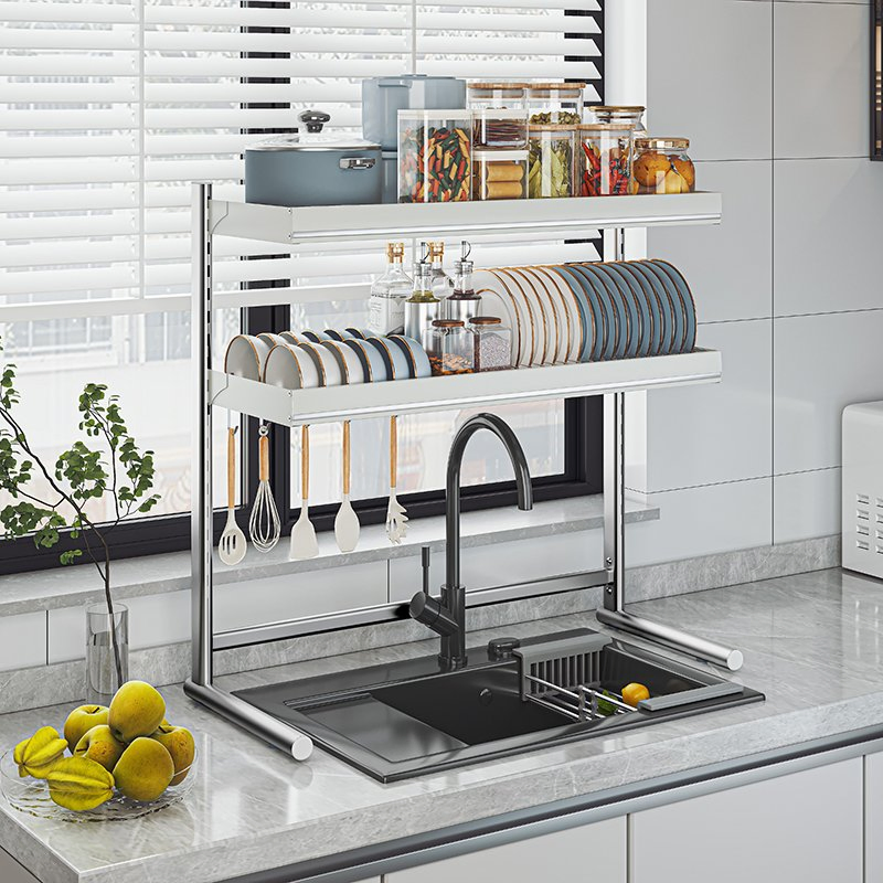 Factory Expandable 201 Stainless Steel Compact Kitchen Organization Kitchenware Shelf Over-Sink Drain Rack