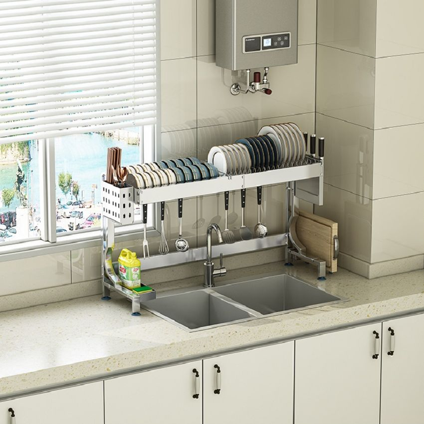 Stylish Kitchen Utensil Organization Over-Sink Dish Drying Rack with Cutlery Holder