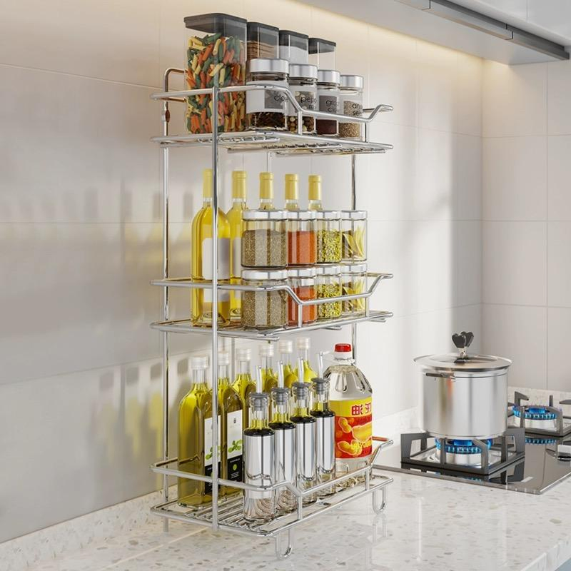 Pull-out Storage Shelf Stainless Steel Kitchen Rack for Spice &amp; Tableware