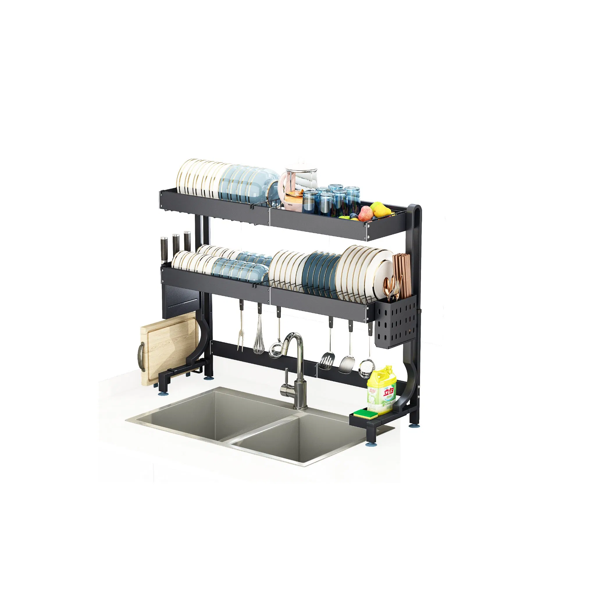 Stylish Kitchen Utensil Organization Over-Sink Dish Drying Rack with Cutlery Holder