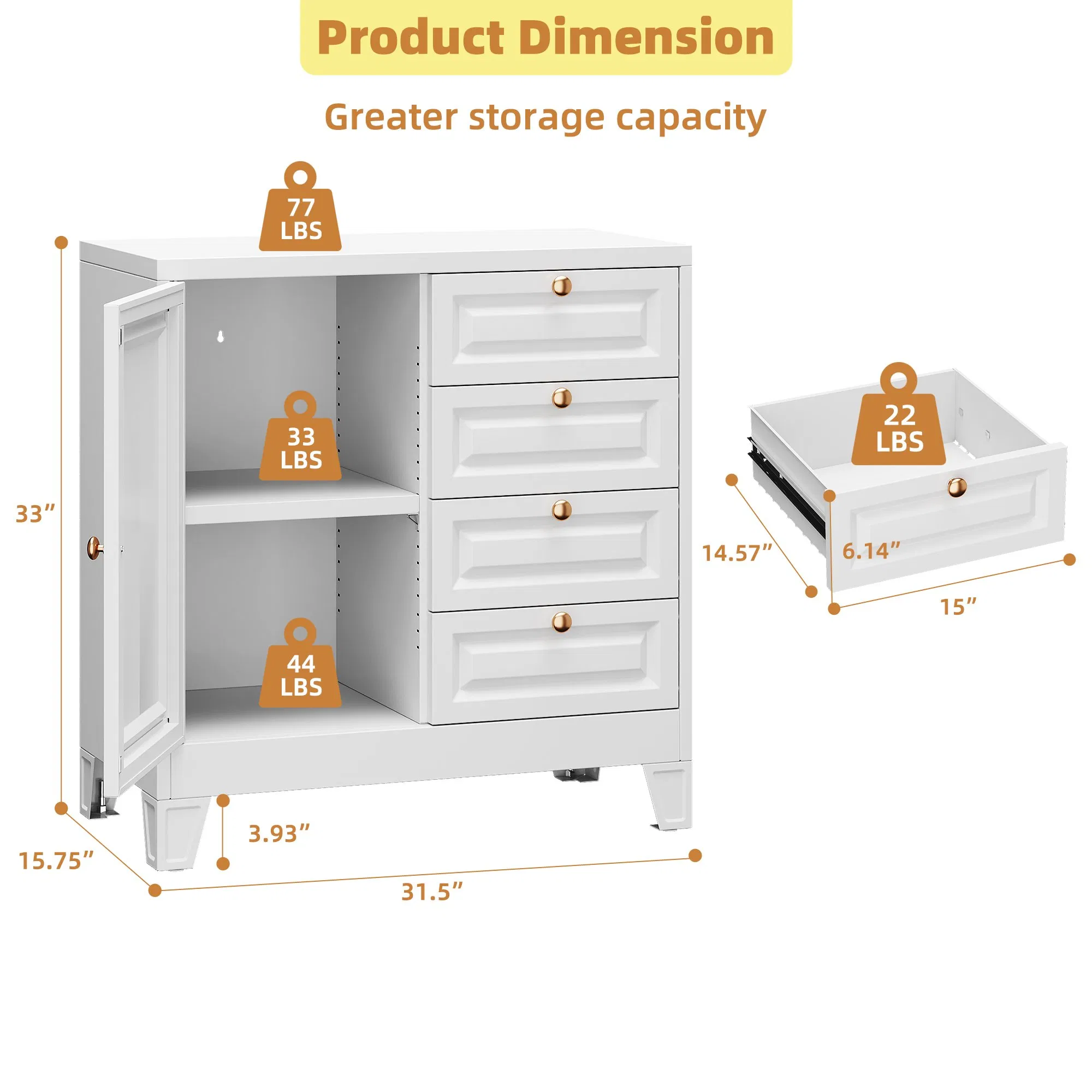 White Cabinet with Lockable Storage Durable Metal Construction for Pantry Organization and Food Storage Solutions