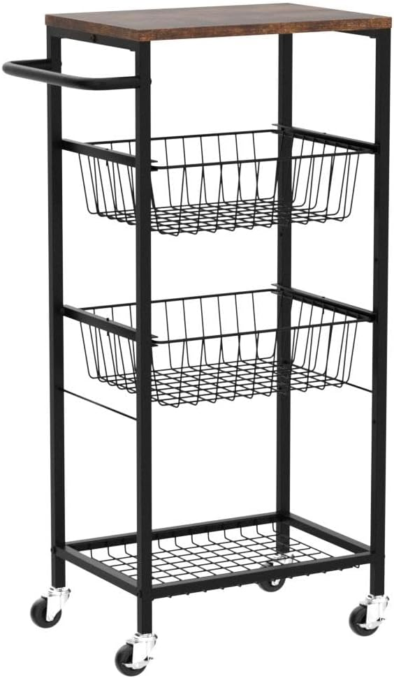 Metal Mobile Utility Cart with Storage Basket Shelf