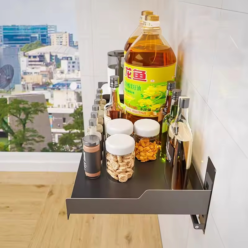 Drill-Free Wall-Mounted Spice Rack with Microwave Shelf for Modern Home Kitchen Storage