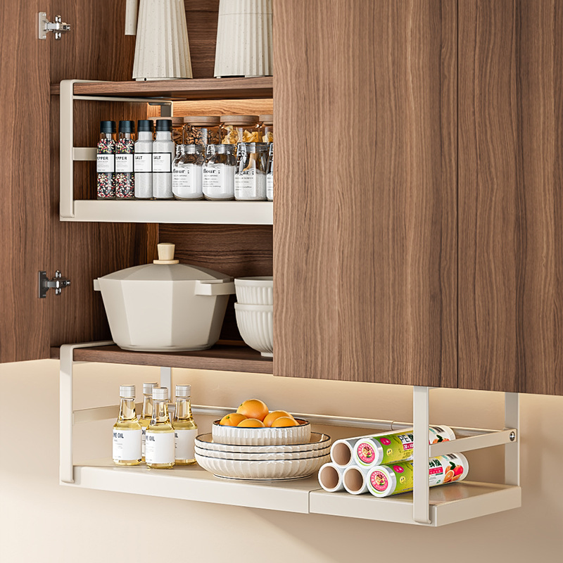 Adjustable Under Cabinet Hanging Rack, Cabinet Inner Layered Storage Basket for Spices