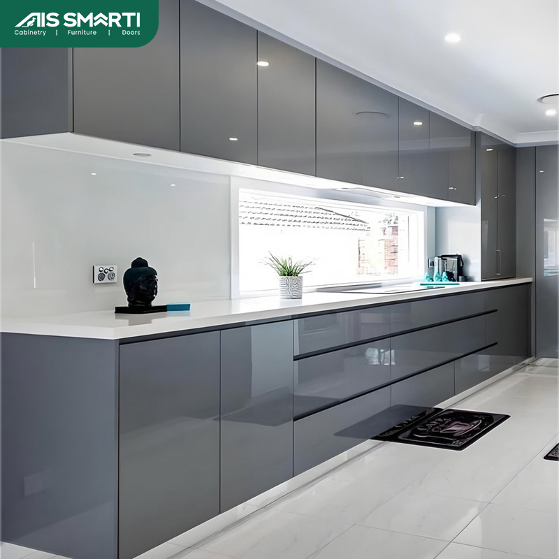 AIS 2025 Dark Blue China Modular Wooden Designs Smart Pet Kitchen Cabinet Storage with Handles Kitchen Furniture with Wholesale Organizer