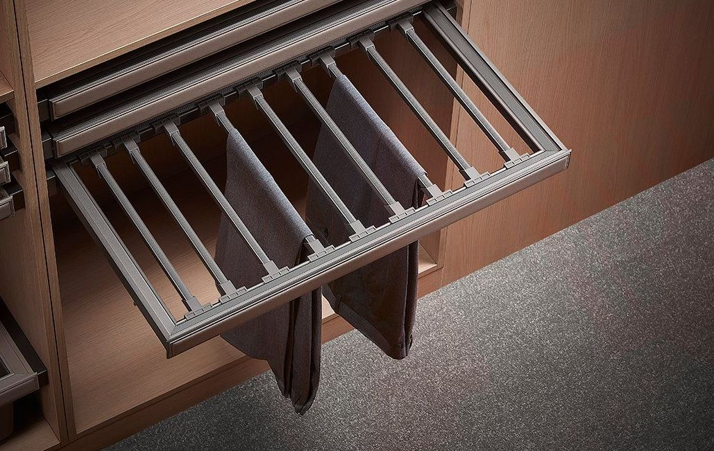 Soft-Close Pull-out Trousers Hanger - Silent Ball Bearing Slide Rail System