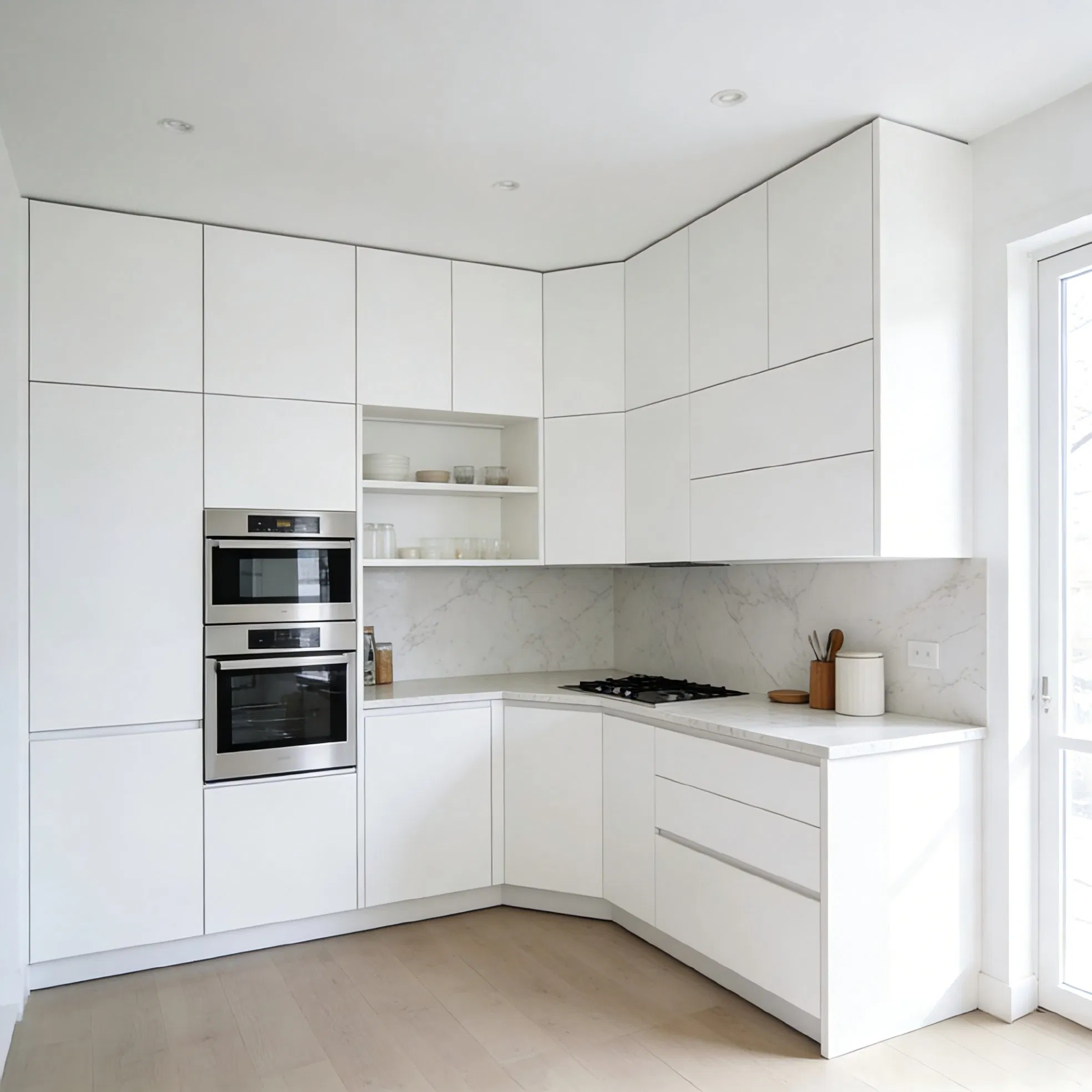 Minimalist Melamine Kitchen Cabinet with Hanging Shelves and Storage Organizers