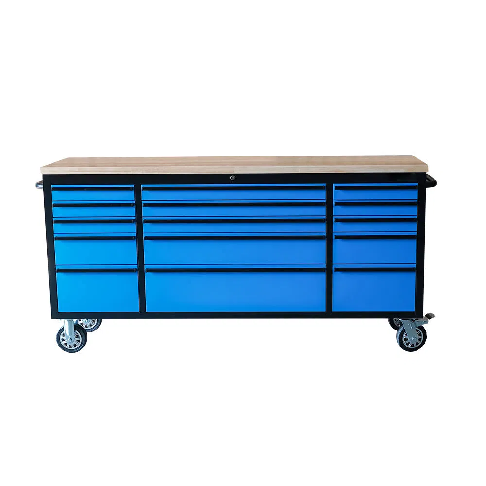 Auto Repair Lockable 15 Drawer Blue Tool Cabinet with Wheels for Garage Storage