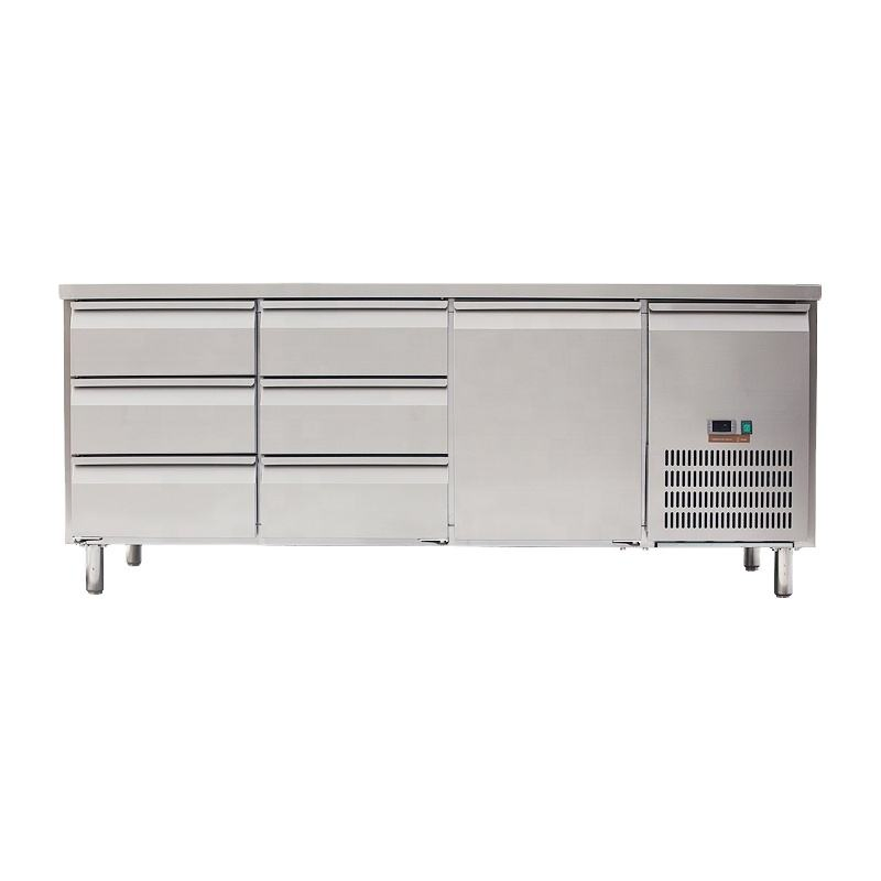 1 Door 6 Drawer Stainless Steel Workbench Commercial Kitchen Freezer, Storage Cabinet Kitchen Equipment Commercial Undercounter Freezer