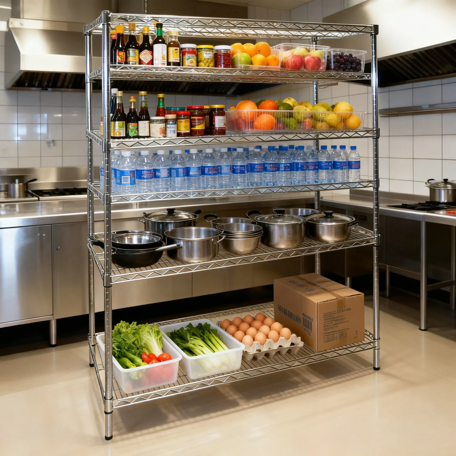 Modern 6 Tiers Commercial Kitchen Rack Stainless Steel Shelves Hotel &amp; Restaurant Storage System