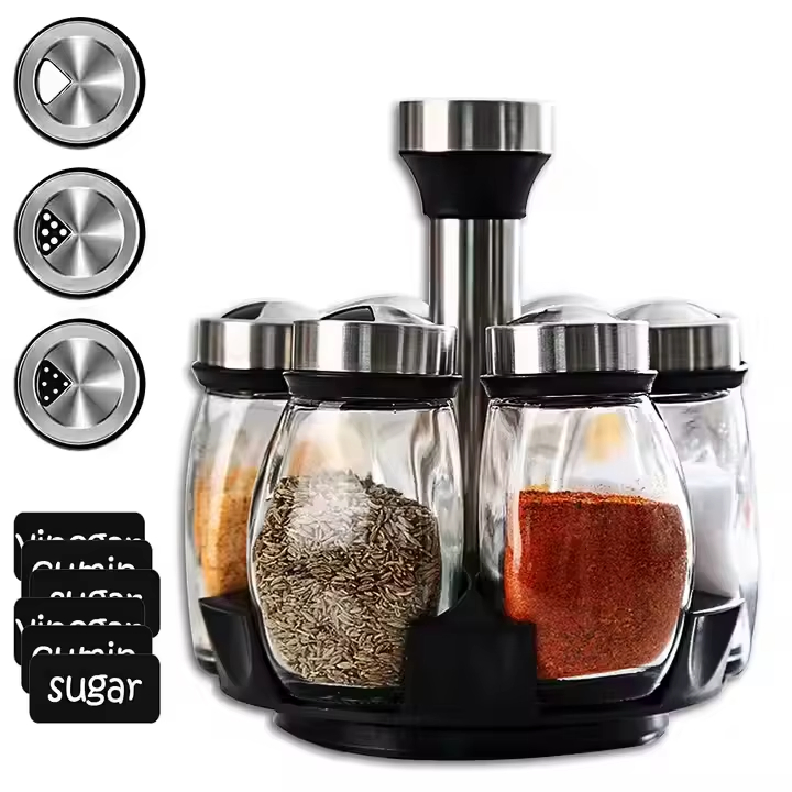 Top Seller Rotate Glass Spice Jar Container Rack Tank Storage Pepper Seasoning Bottle