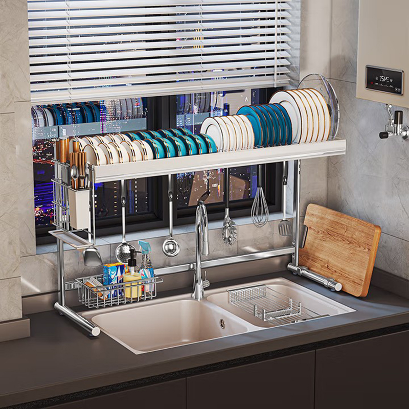 Expandable 201 Stainless Steel Dish Drying Organizer Over-Sink Spice Shelf Efficient Kitchen Storage Organization Rack