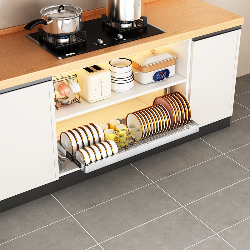 Stainless Steel Space Aluminum Kitchen Accessories Tools Spice Pantry Organizer Scalable Cabinet Pull-out Basket Seasoning Storage Rack