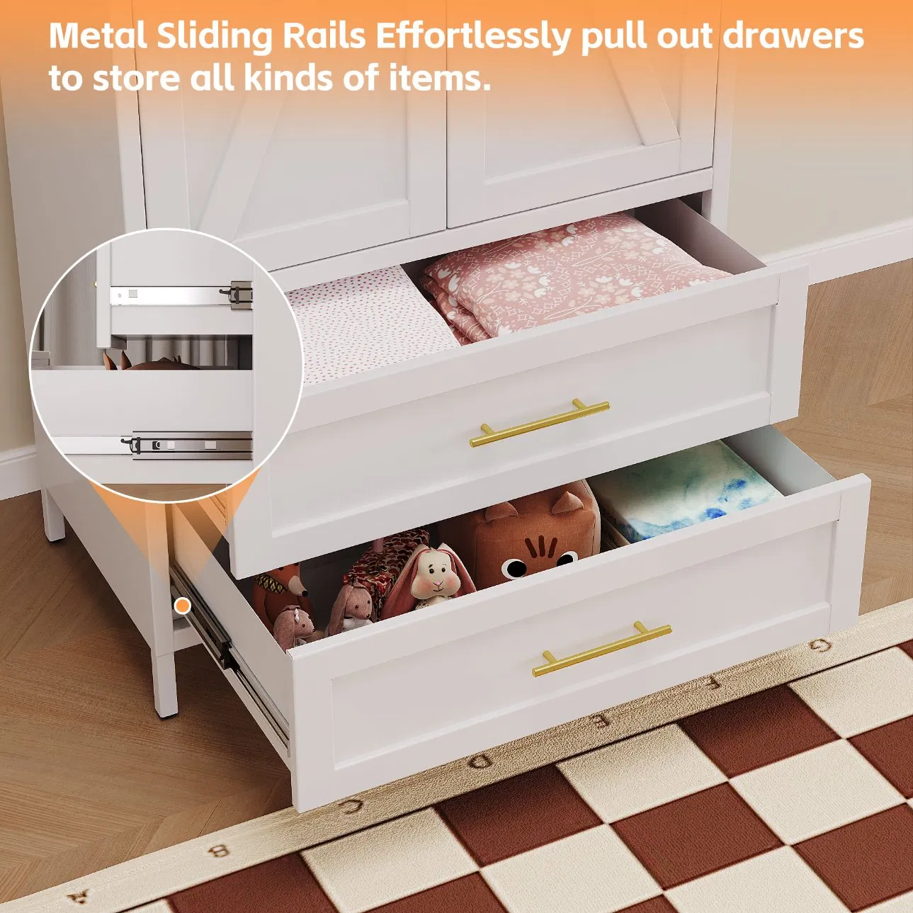 Living Room Cabinets 2 Drawer Metal Pantry Storage Wardrobe with Shelves