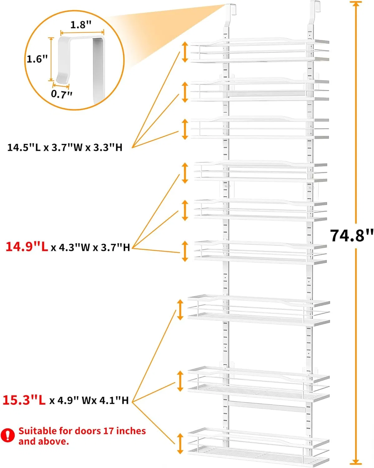 9-Shelf Over-The-Door Pantry Organizer, Organization and Storage, Metal Hanging Hanger, White
