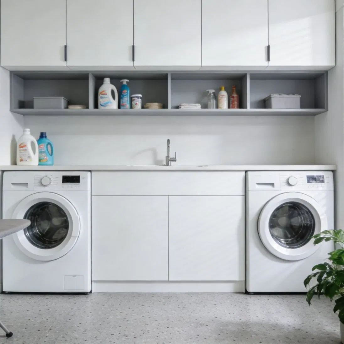 Space Saving Laundry Cabinet with Integrated Storage Design