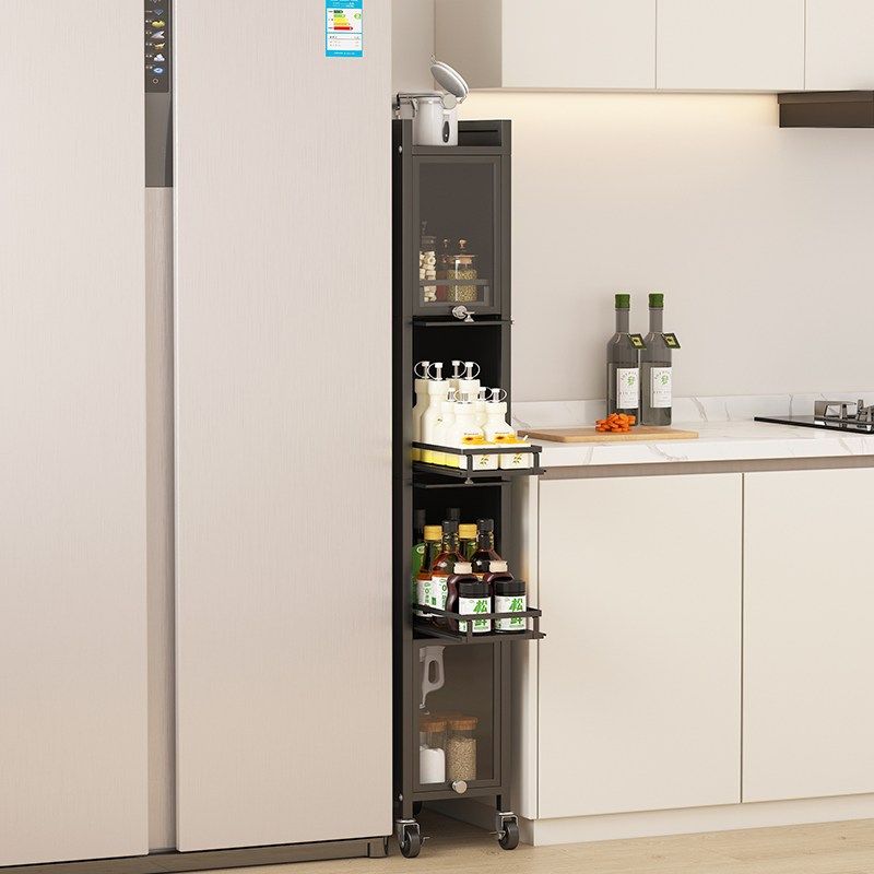 Multi Layer Storage Rack, Pull-out Kitchen Utensils Storage Cabinet Floor Standing Shelf